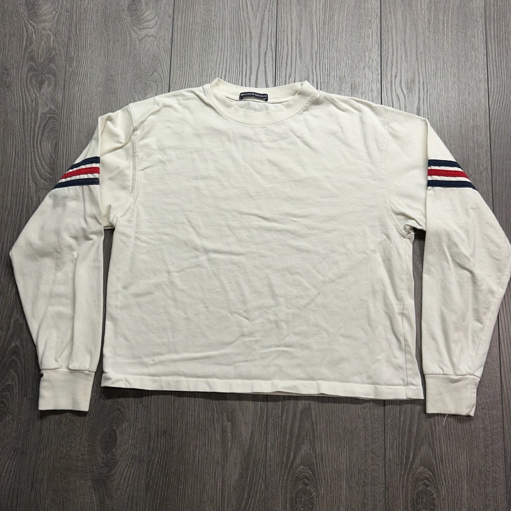 Brandy Melville Womens Long Sleeve Striped Small Top Off White Small